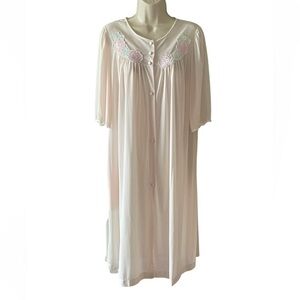 Vintage 70's Lorraine Nylon Button Up Robe Dressing Nightgown Pink Floral Medium